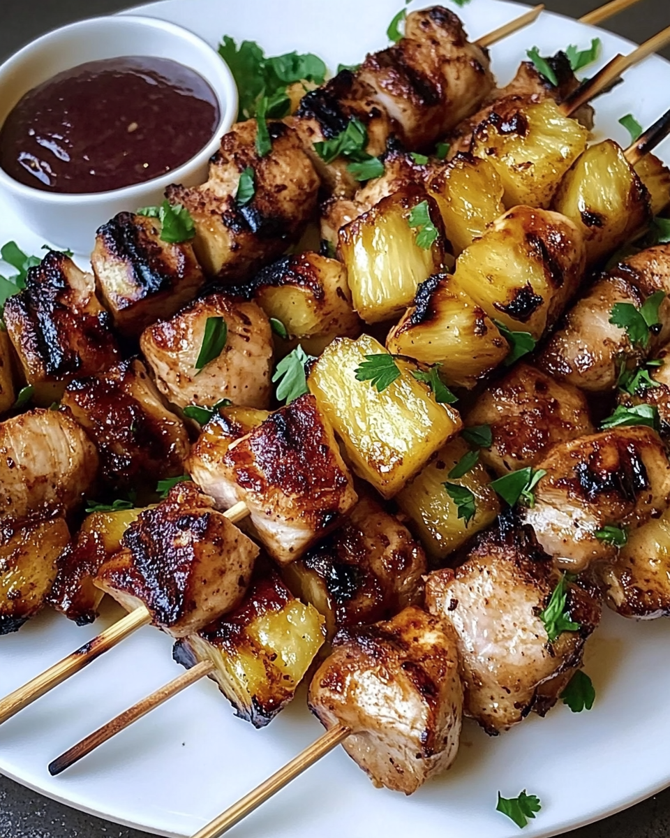 Easy Black Stone Chicken & Pineapple Skewers