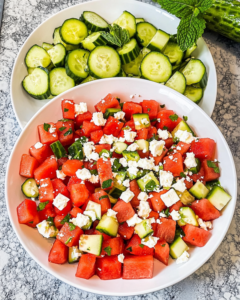Easy Watermelon Cucumber Salad with Feta