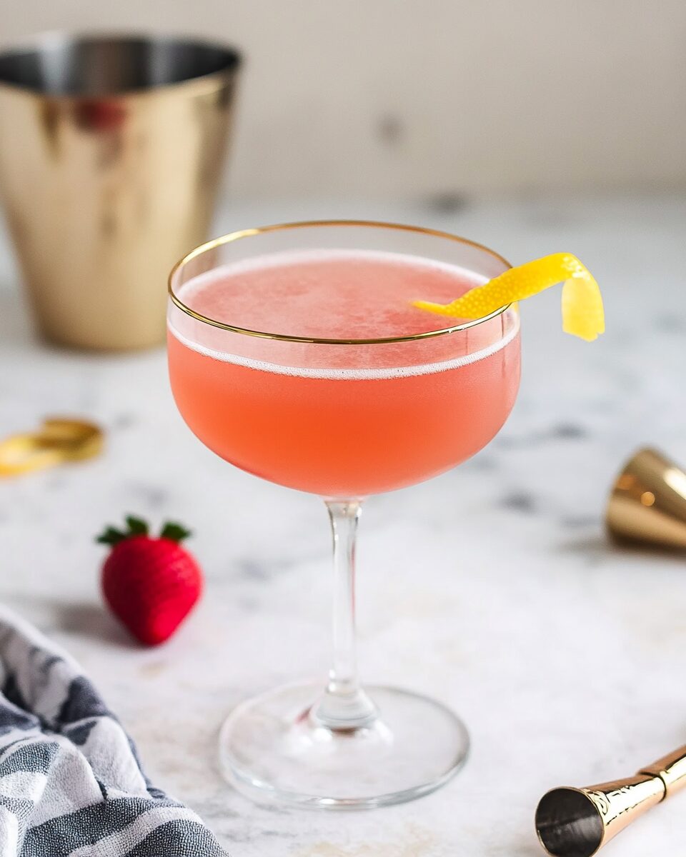 Strawberry Rhubarb French 75 Cocktail