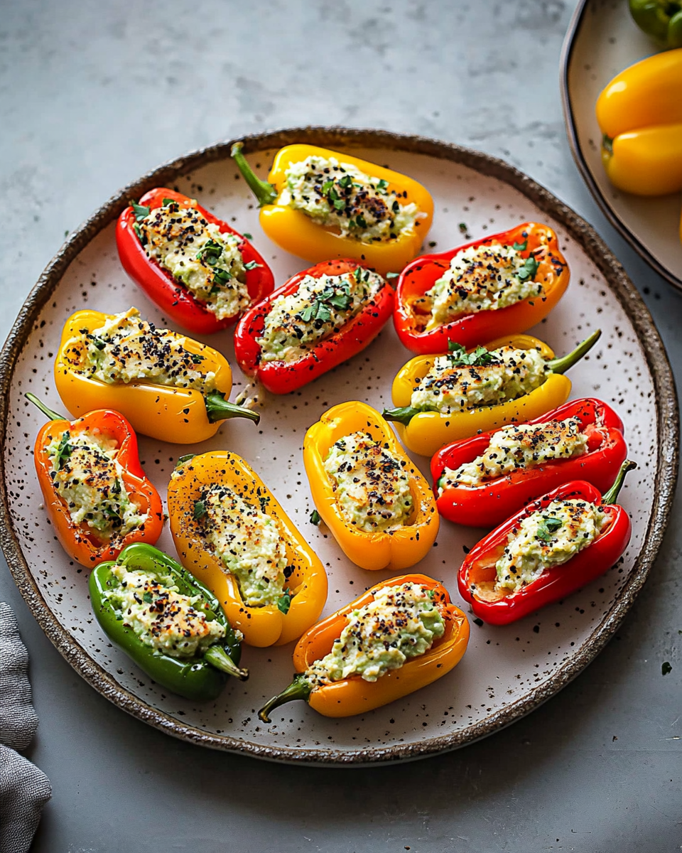 Stuffed Mini Bell Peppers with Hummus or Guacamole Filling