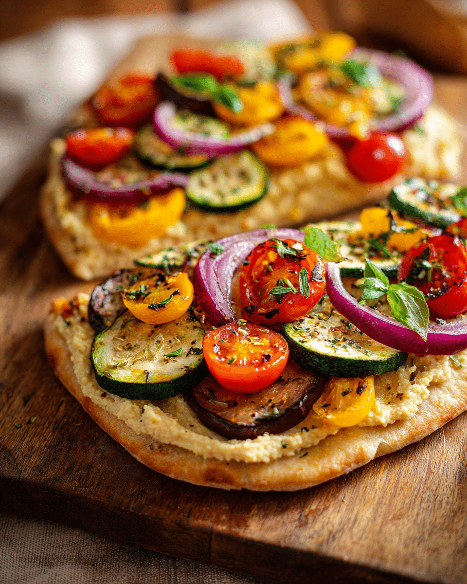Summer Veggie Flatbread with Hummus
