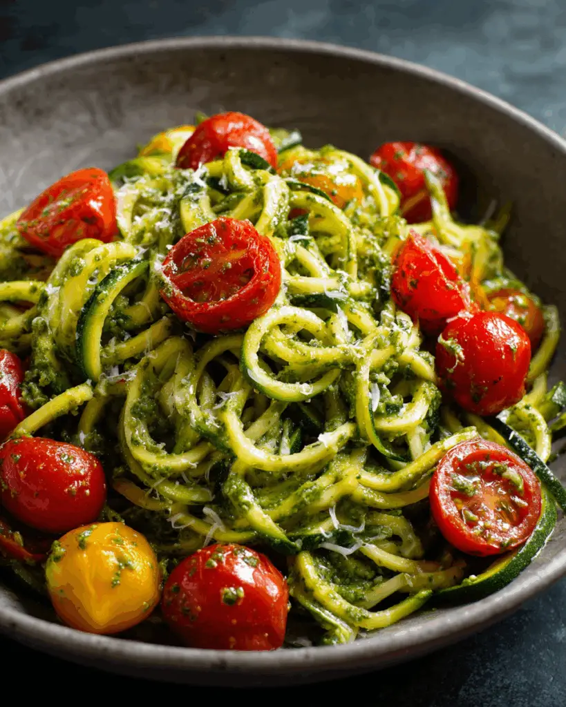 Zucchini Noodles with Pesto & Cherry Tomatoes