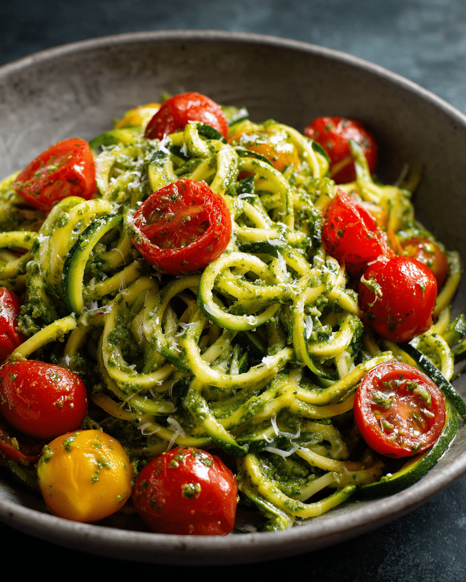 Zucchini Noodles with Pesto & Cherry Tomatoes