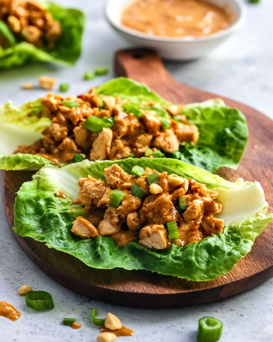 Chicken Lettuce Wraps with Peanut Sauce