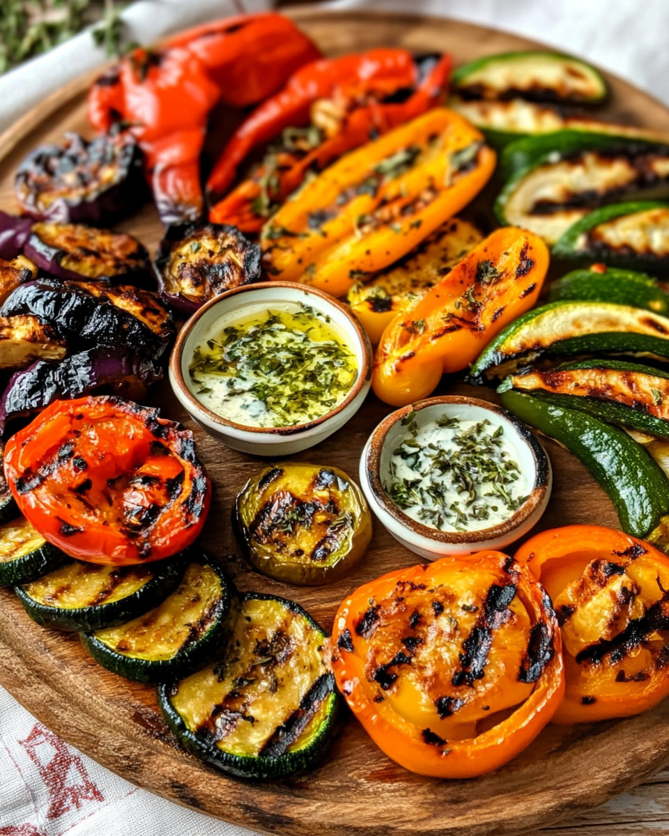 Grilled Veggie Platter with Herb Sauce