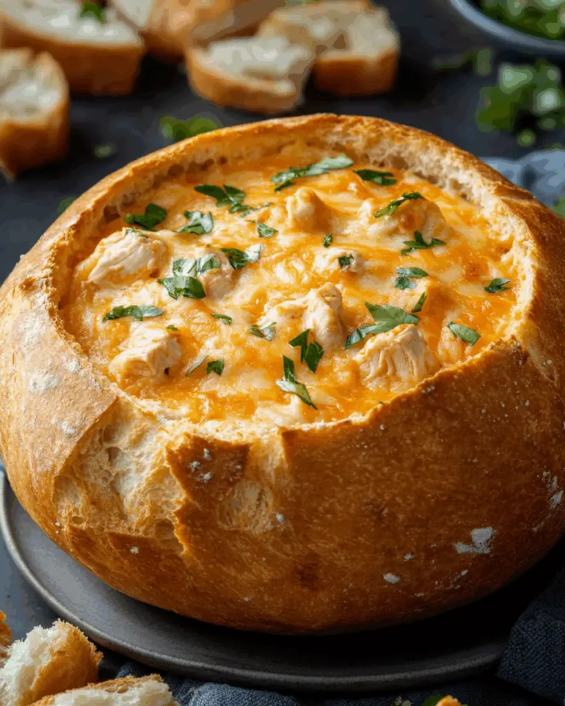 Cheesy Buffalo Chicken Bread Bowl