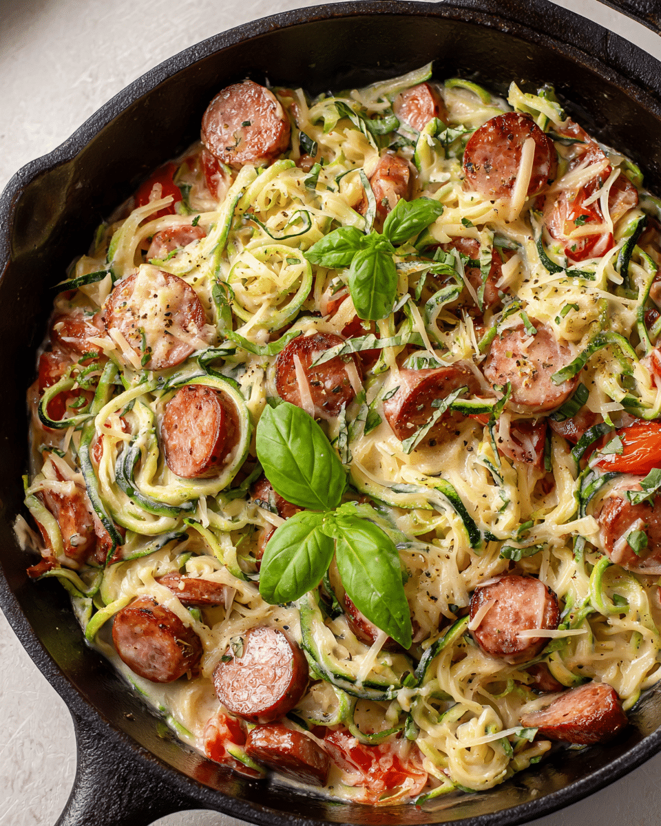 Keto Kielbasa Zoodle Skillet