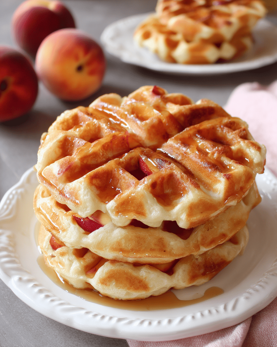 Summer Peach Waffles – Crispy Outside, Juicy Inside