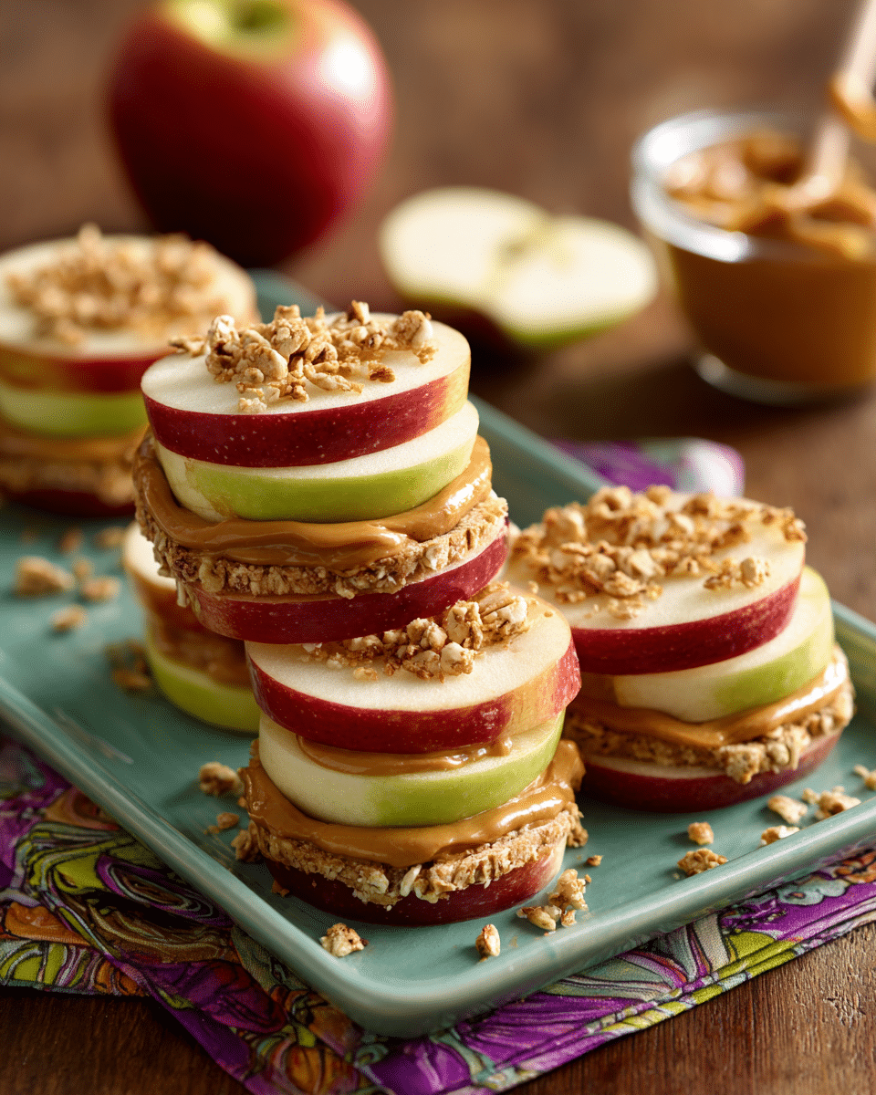Apple Sandwiches with Granola & Peanut Butter – A Crunchy, Energizing Back to School Bite