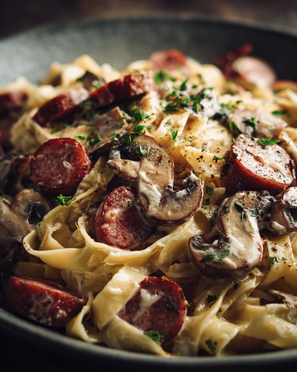 Creamy Kielbasa Mushroom Pasta