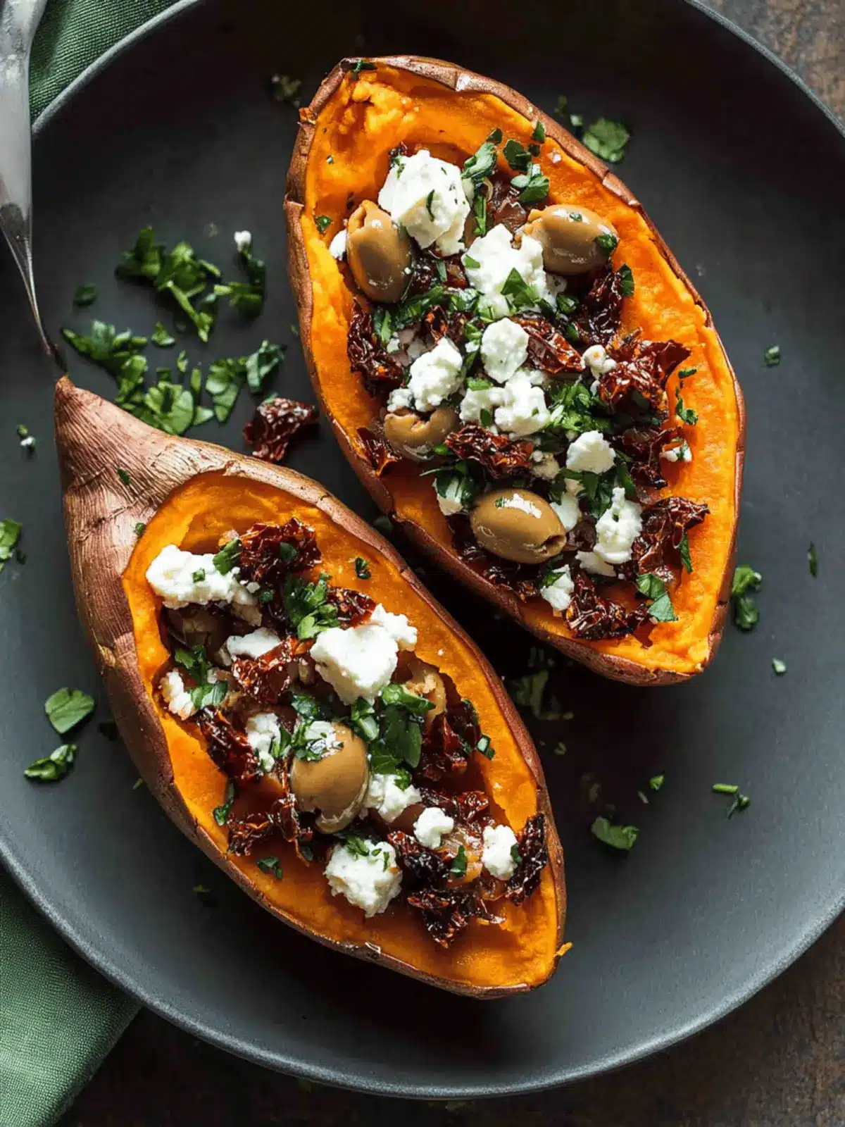 Mediterranean Baked Sweet Potatoes with Feta and Olives Magic 5 Mediterranean Baked Sweet Potatoes with Feta, Olives and Sundried Tomatoes