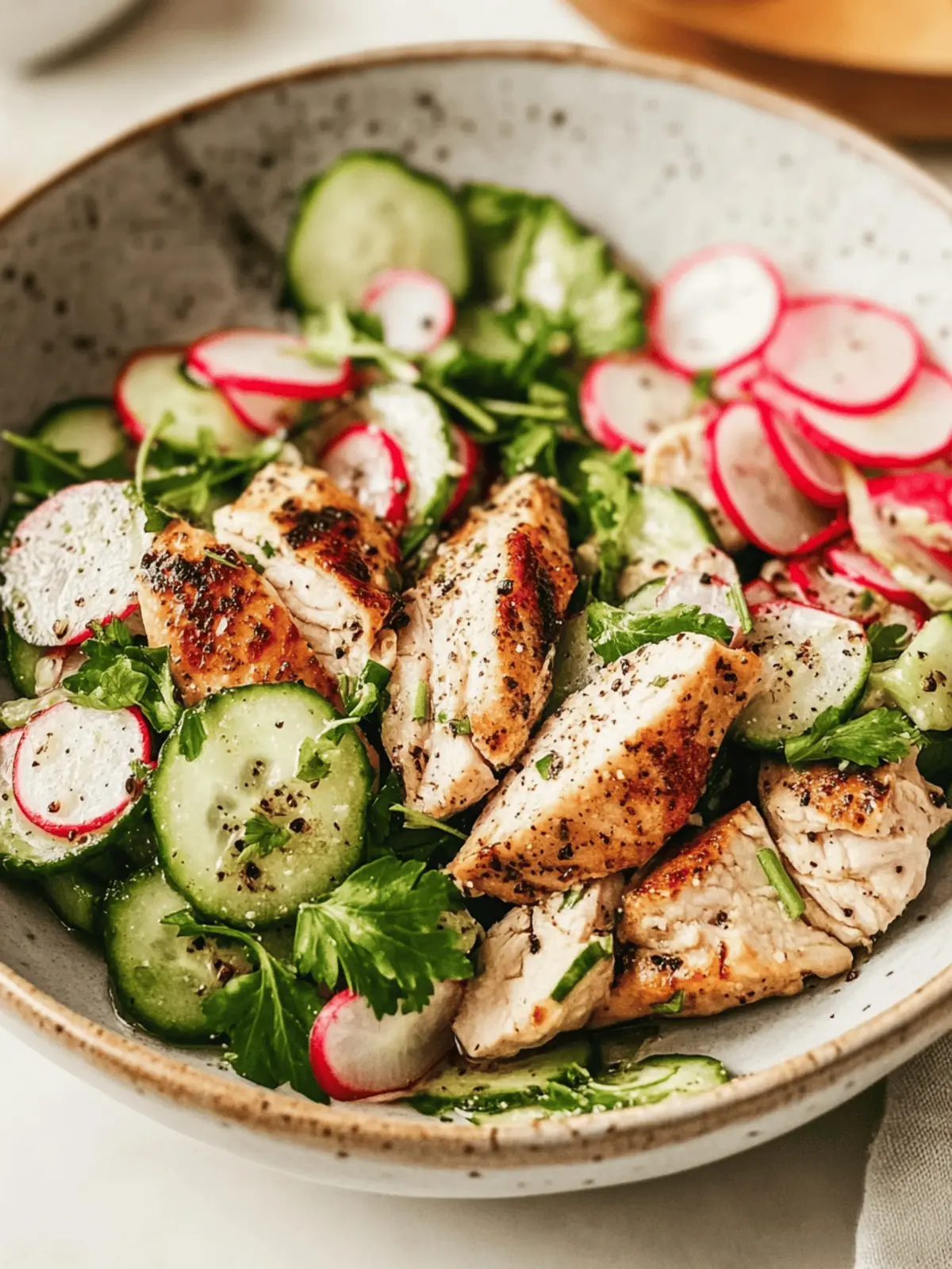Radish Cucumber Salad with Black Pepper Chicken
