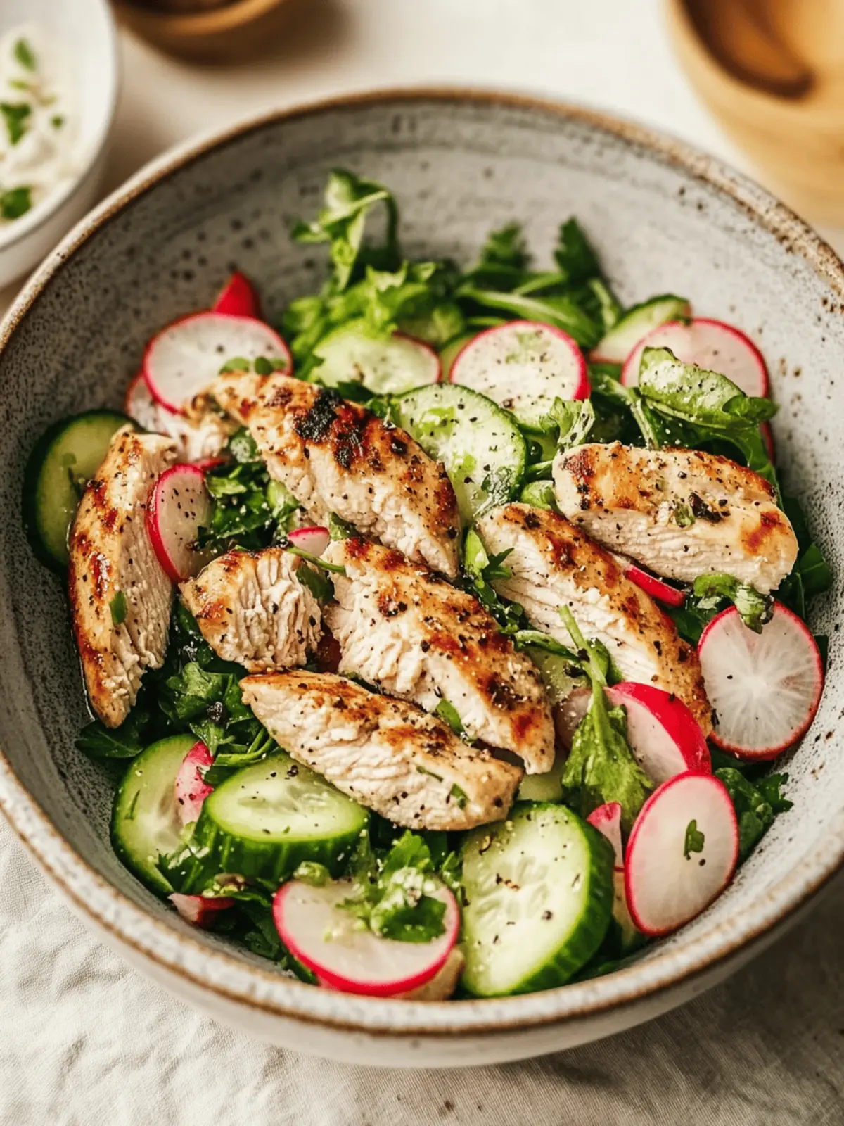 Radish Cucumber Salad with Black Pepper Chicken Bliss