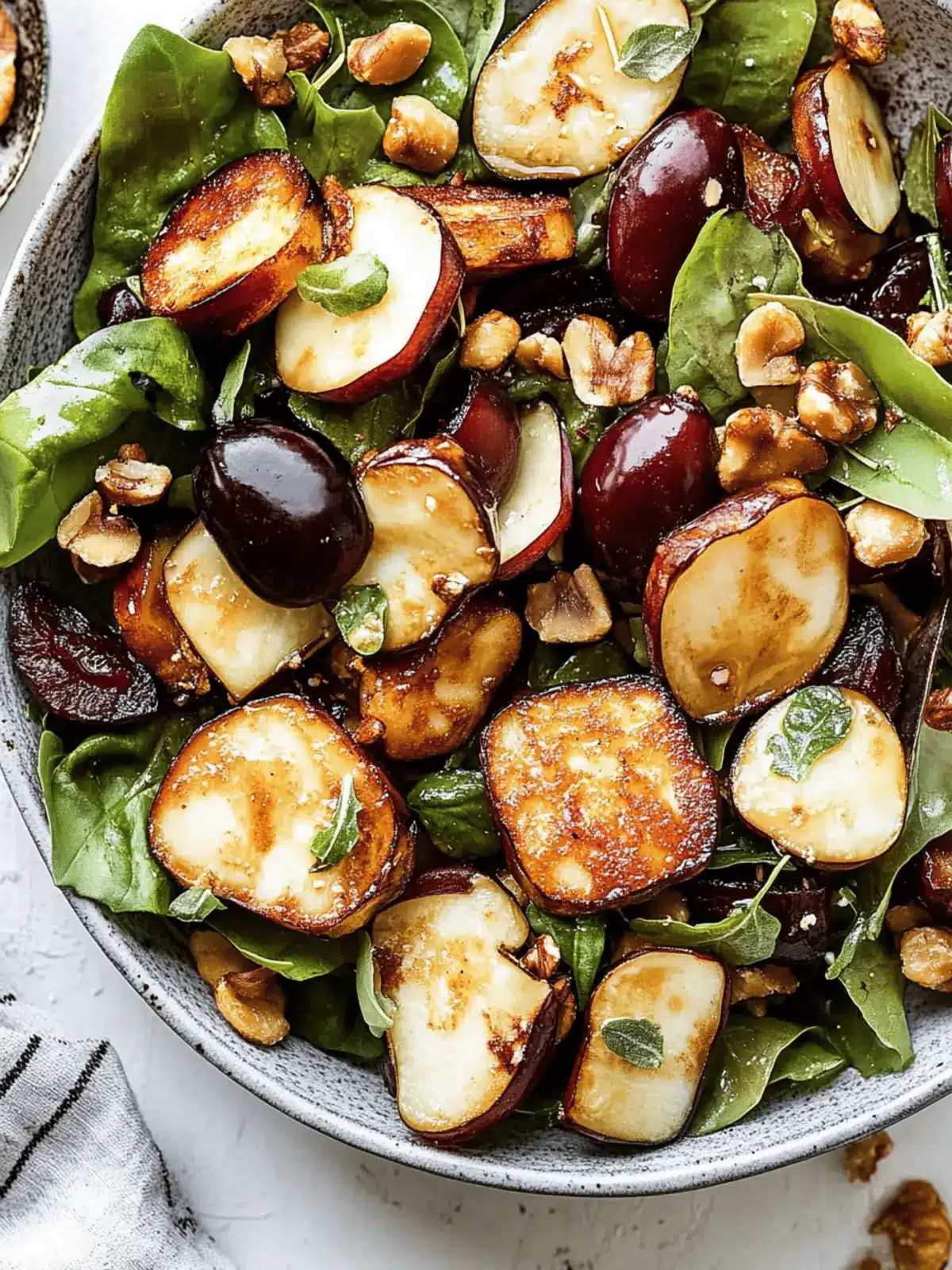 Irresistible Plum and Fried Halloumi Salad with Maple-Nut Clusters
