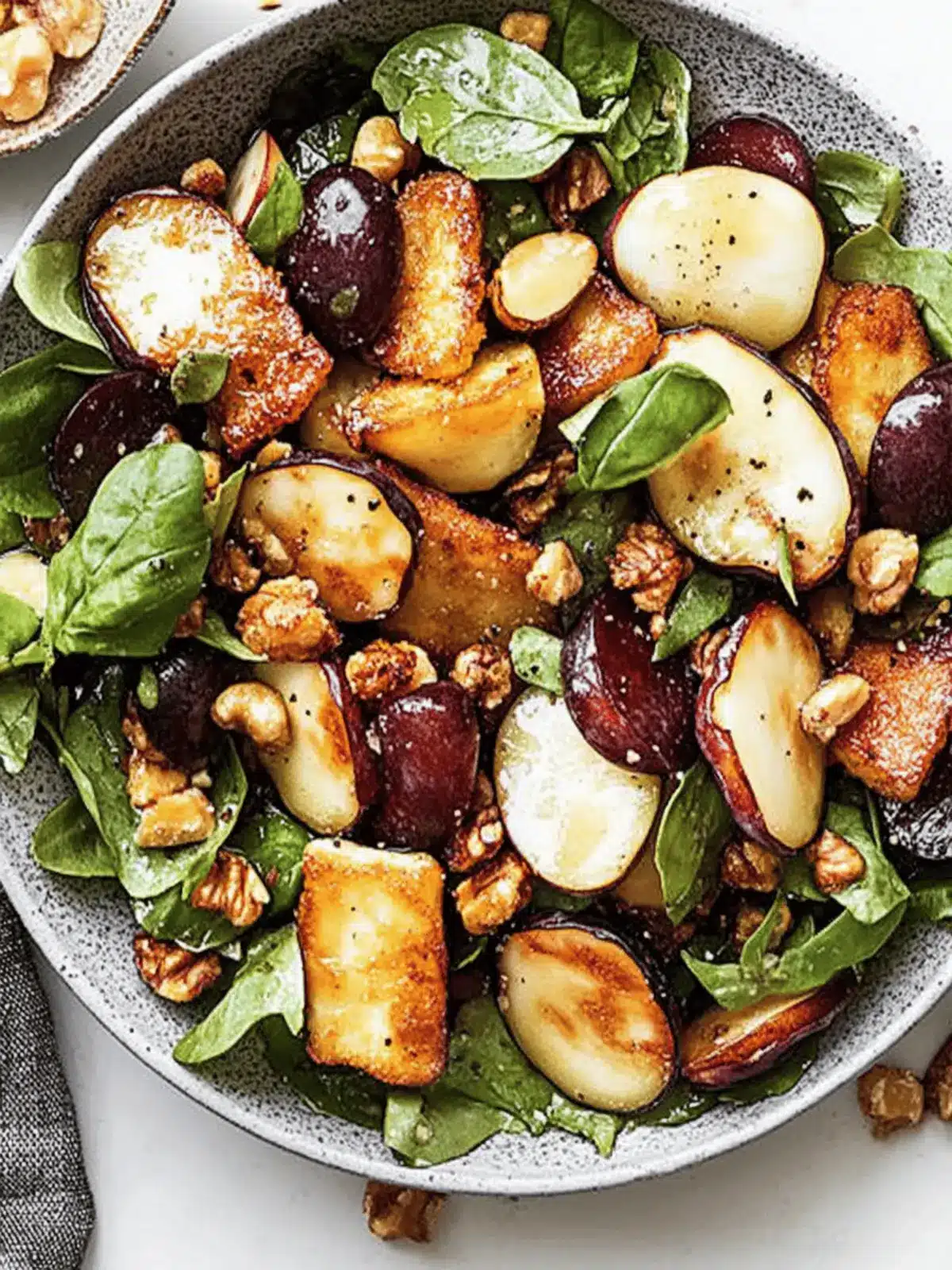 Irresistible Plum and Fried Halloumi Salad with Maple-Nut Clusters