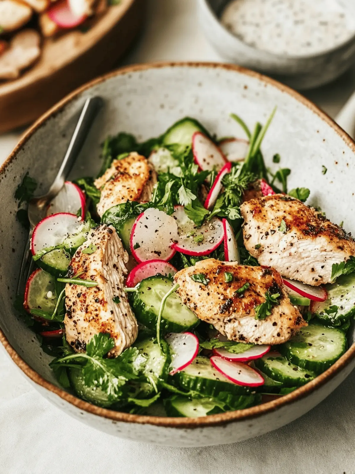 Radish Cucumber Salad with Black Pepper Chicken Bliss
