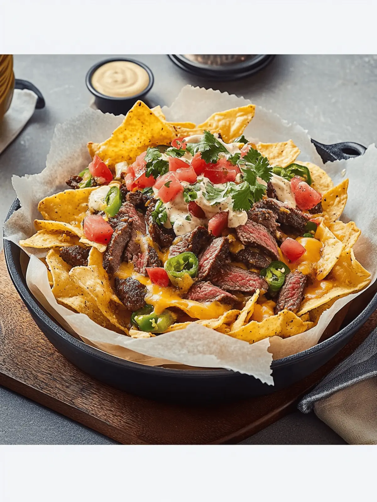 Nachos with Beer Cheese Sauce and Steak