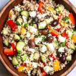 Mediterranean Quinoa Salad with Peppers, Cucumbers, Olives and Feta