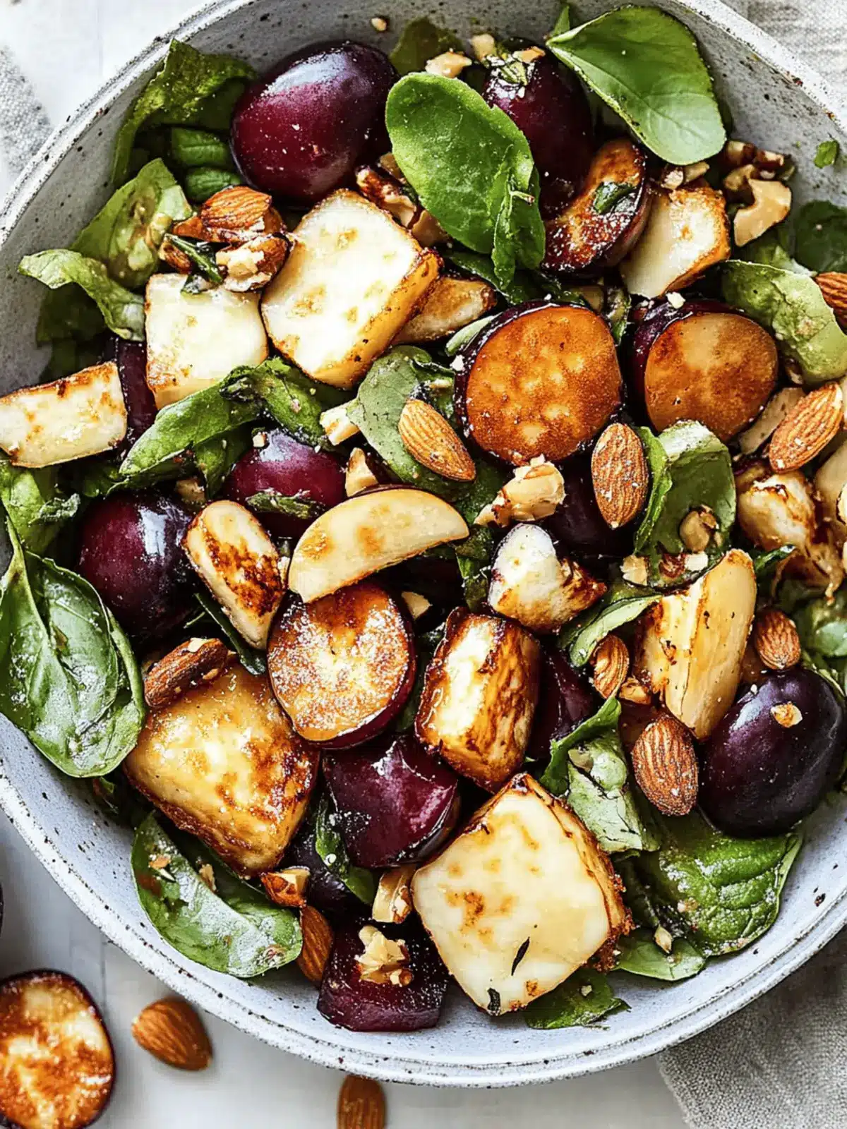 Irresistible Plum and Fried Halloumi Salad with Maple-Nut Clusters