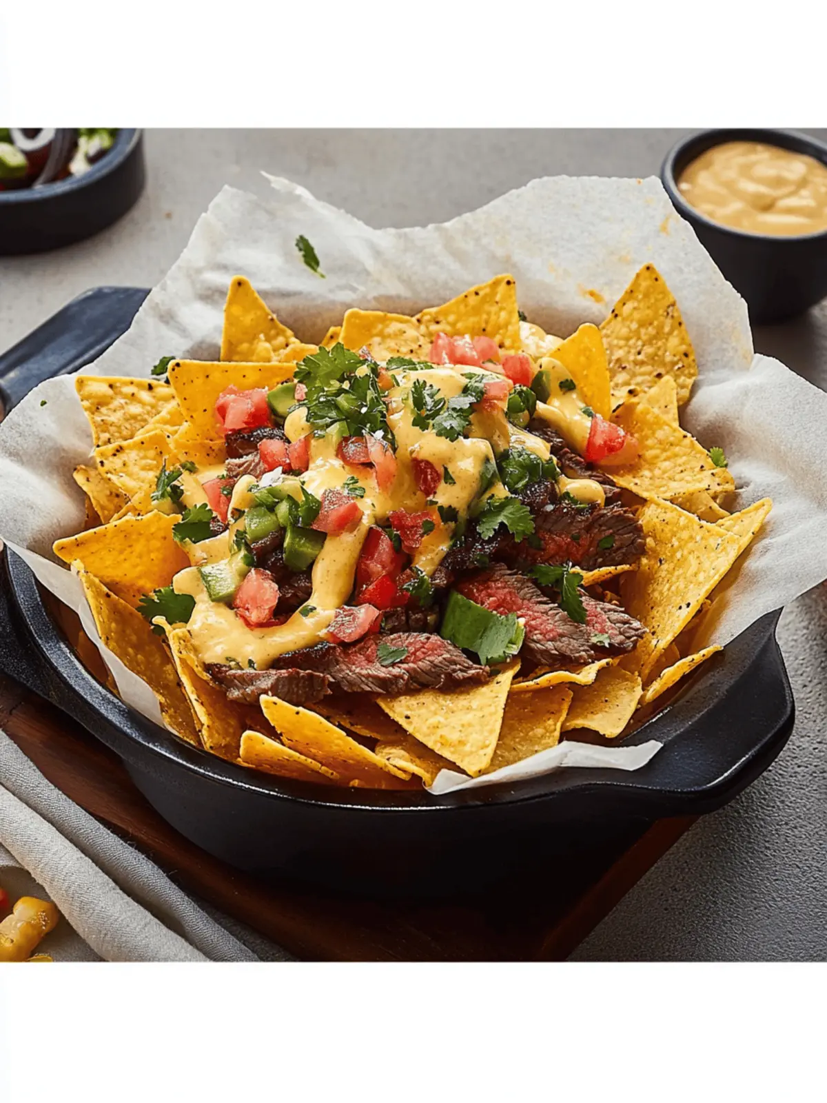 Nachos with Beer Cheese Sauce and Steak