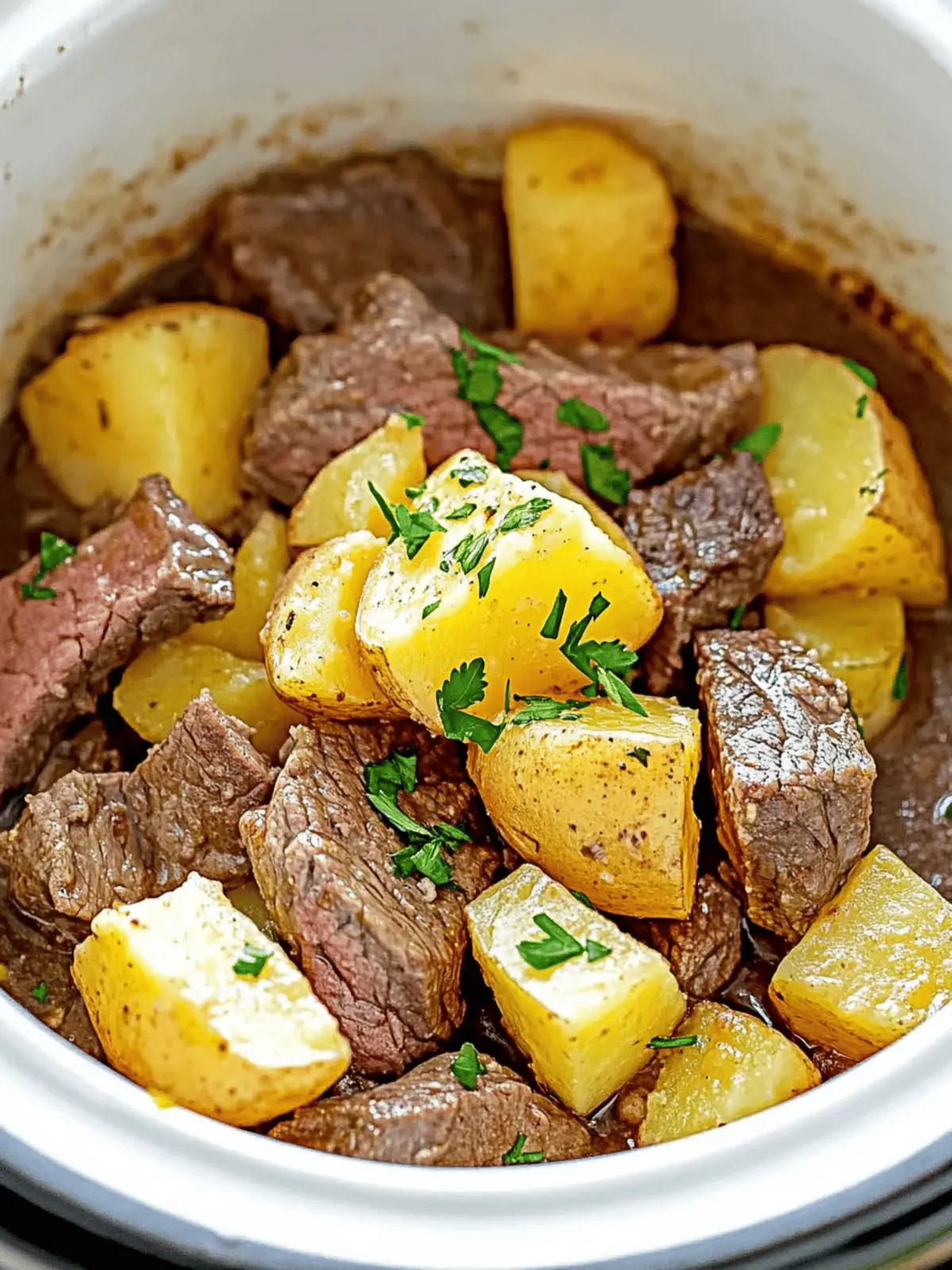 Slow Cooker Steak and Cheddar Potato Casserole