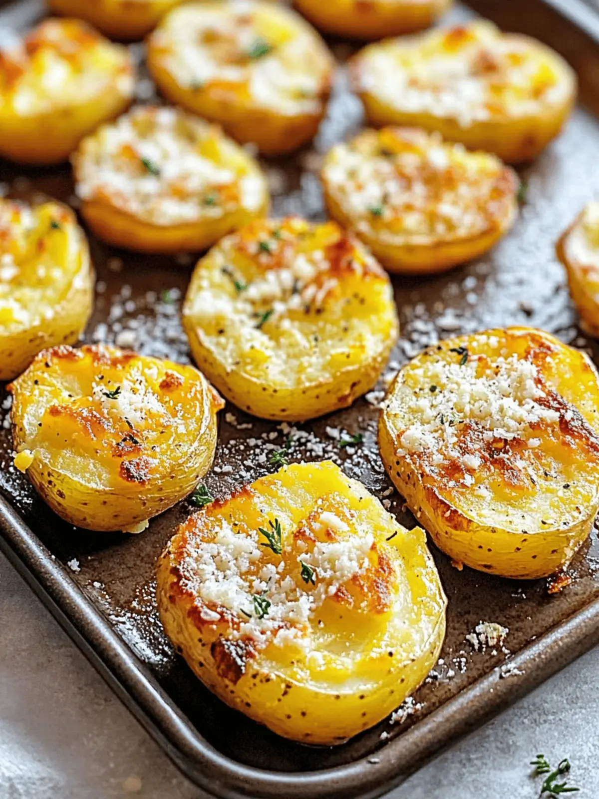 Baked Smashed Potatoes With Garlic & Parmesan