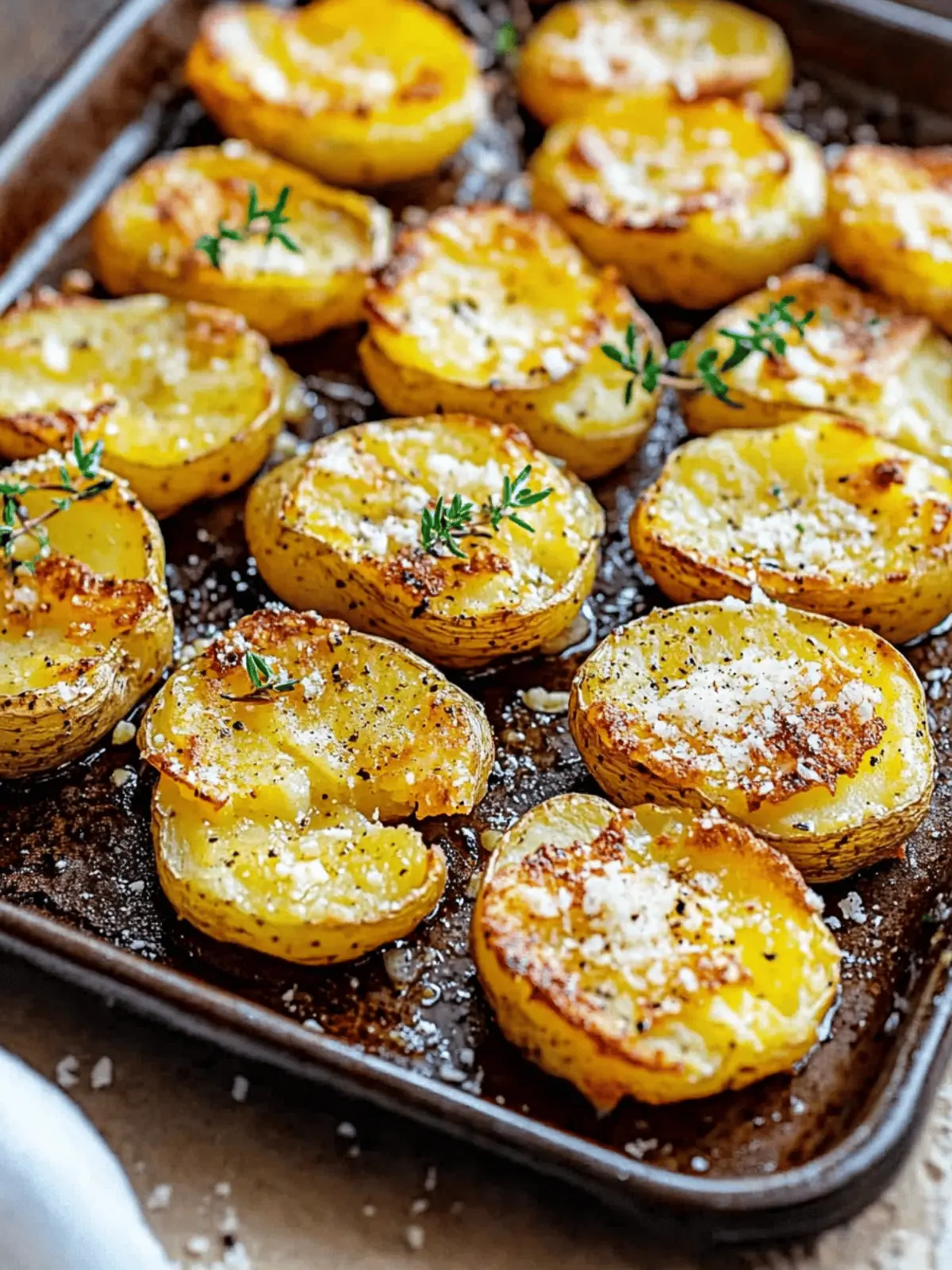 Baked Smashed Potatoes With Garlic & Parmesan