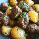 Garlic Butter Beef Bites & Potatoes make a perfect dinner