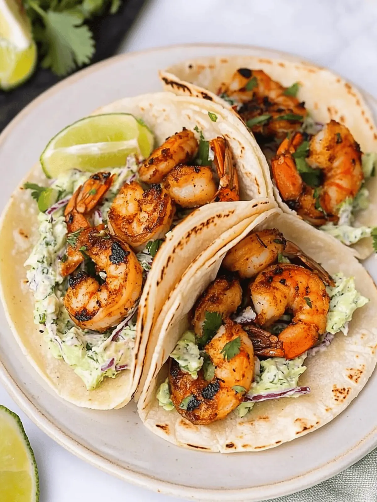 Cilantro Lime Shrimp Tacos with Creamy Slaw