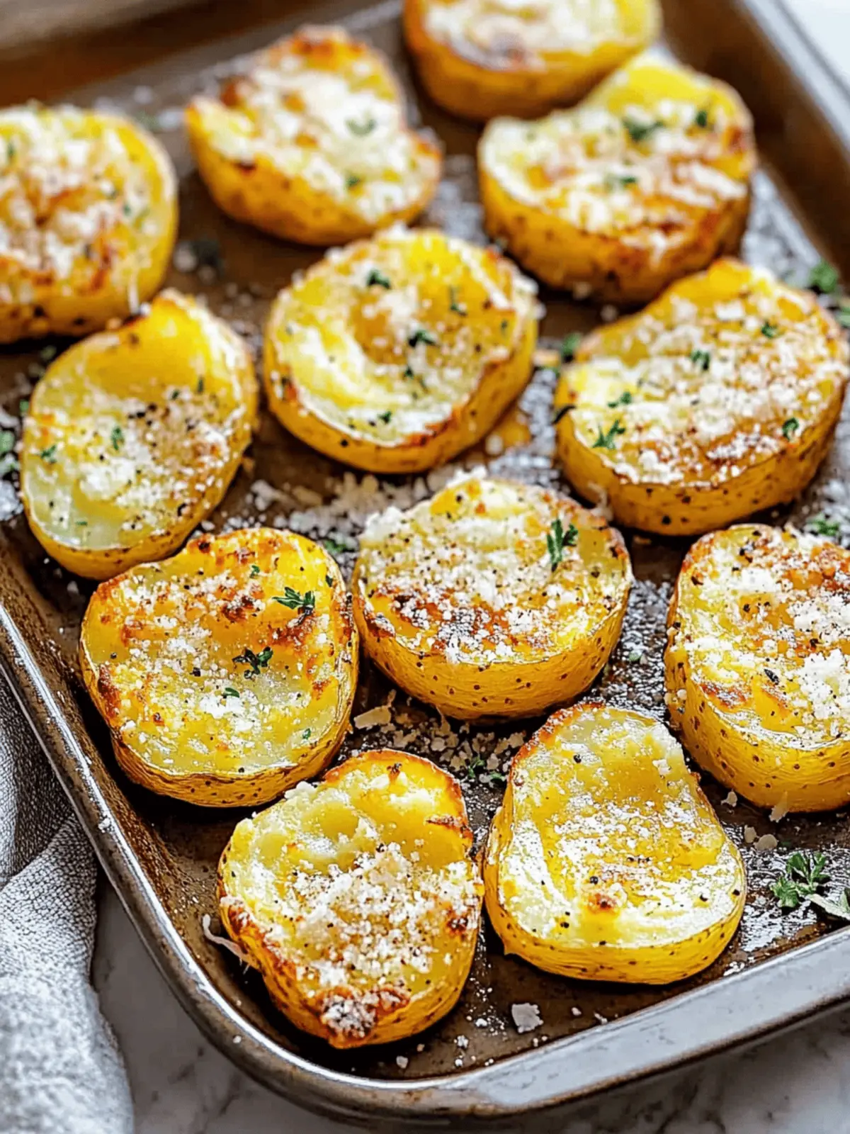 Baked Smashed Potatoes With Garlic & Parmesan